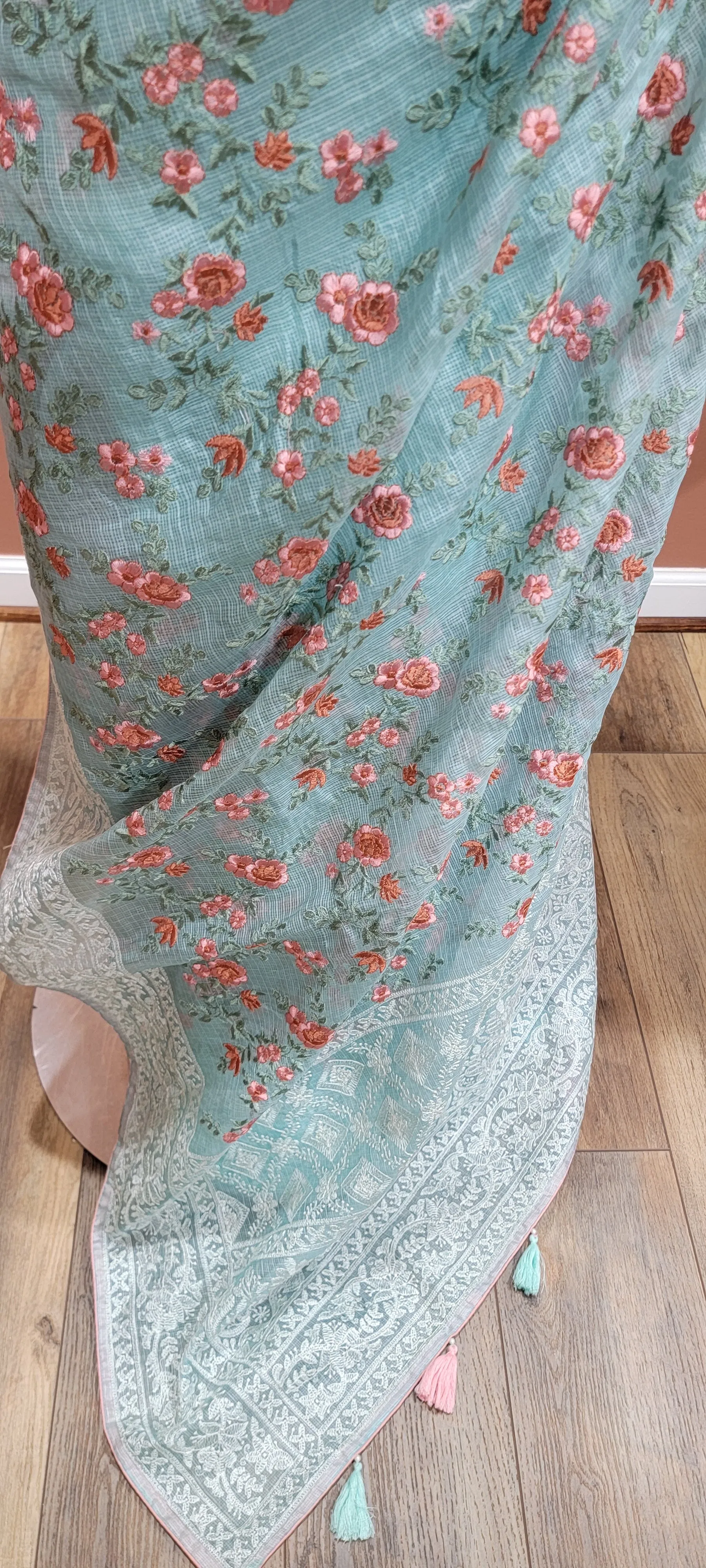 Kota Tussar Saree w/ Chikankari Blouse in light Blue