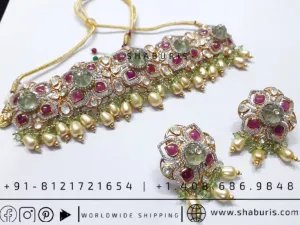 Kundan necklace antique necklace rubies emeralds bridal diamond necklace indian jewelry designs silver jewelry wedding jewelry - SHABURIS