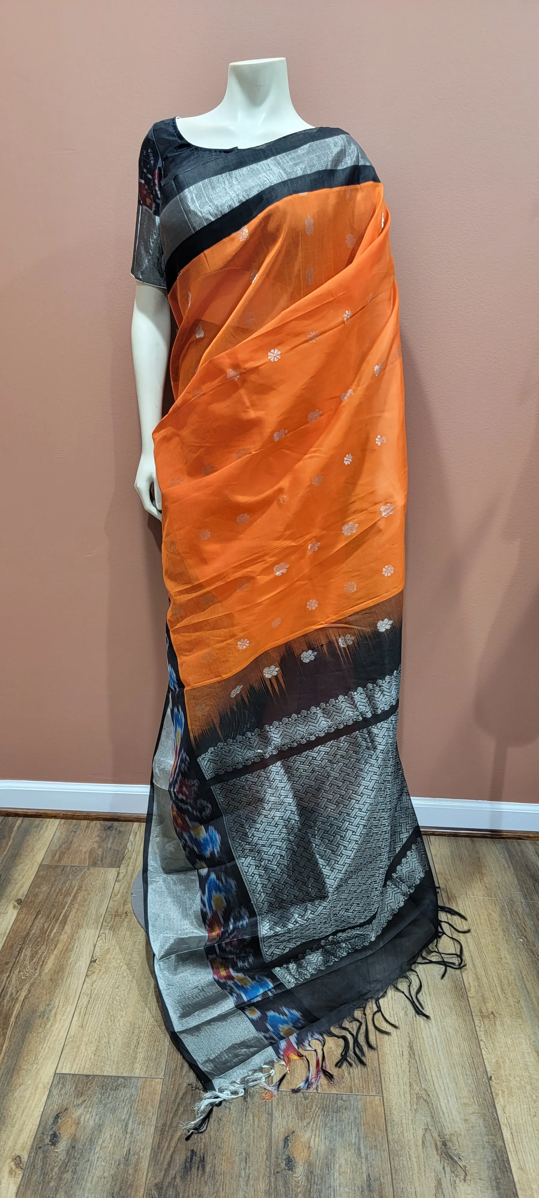 Kuppadam Saree in Orange and Black