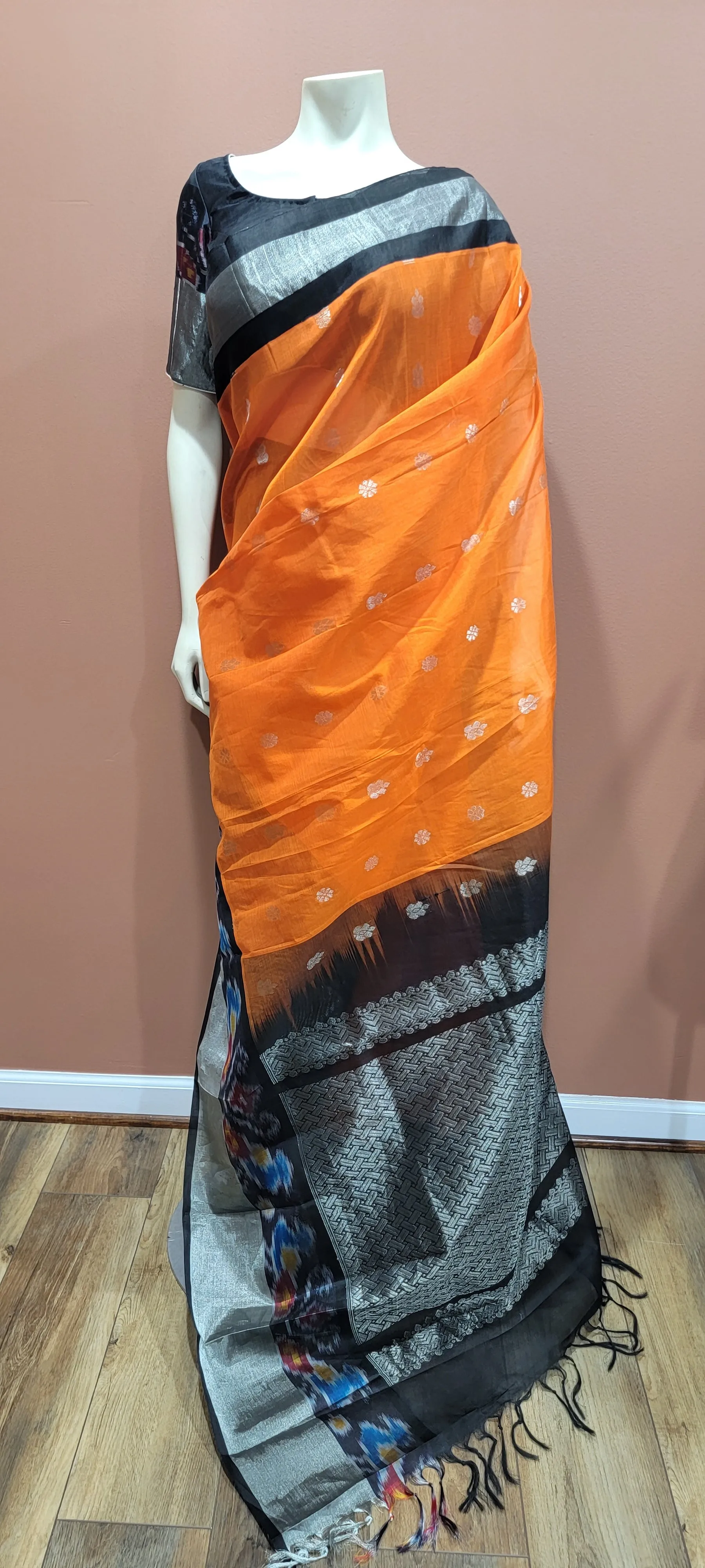 Kuppadam Saree in Orange and Black