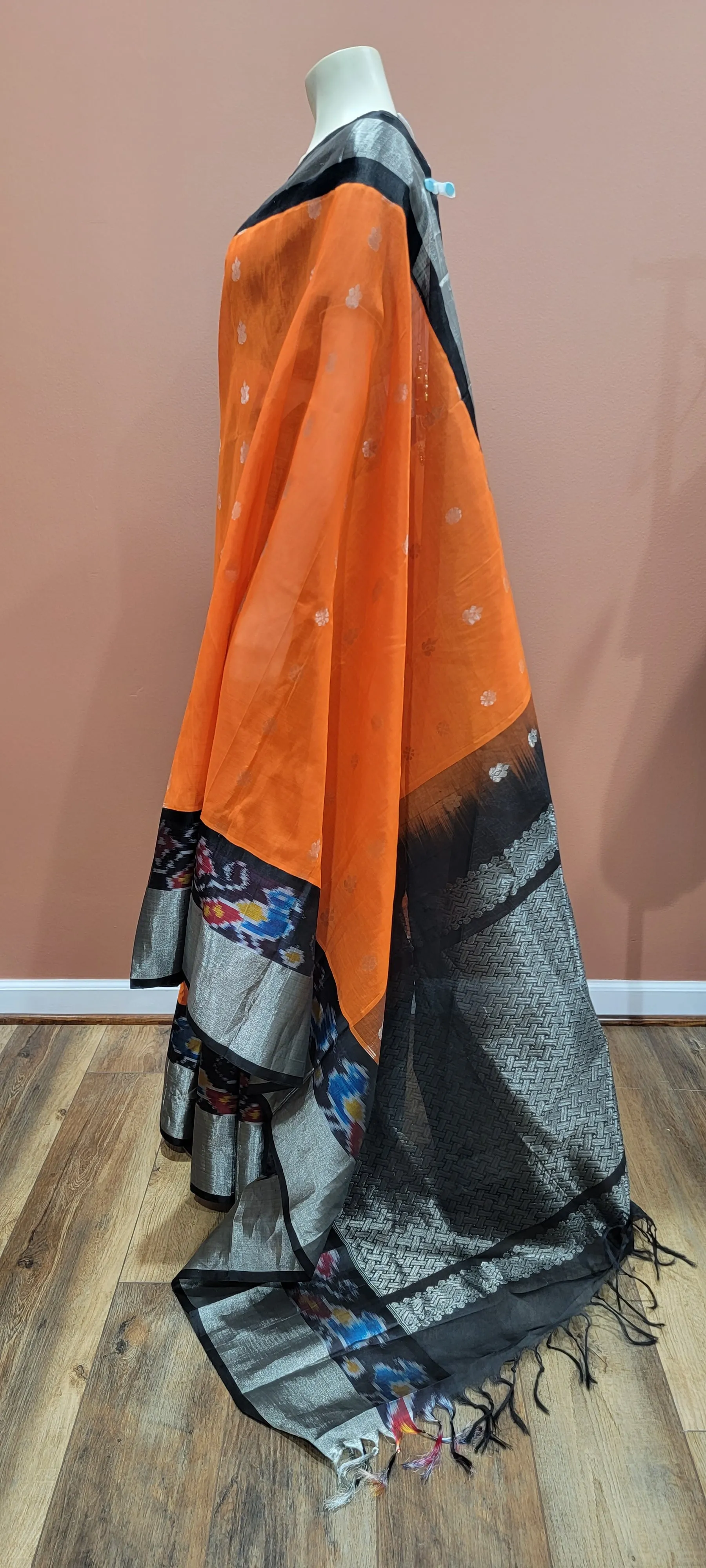 Kuppadam Saree in Orange and Black