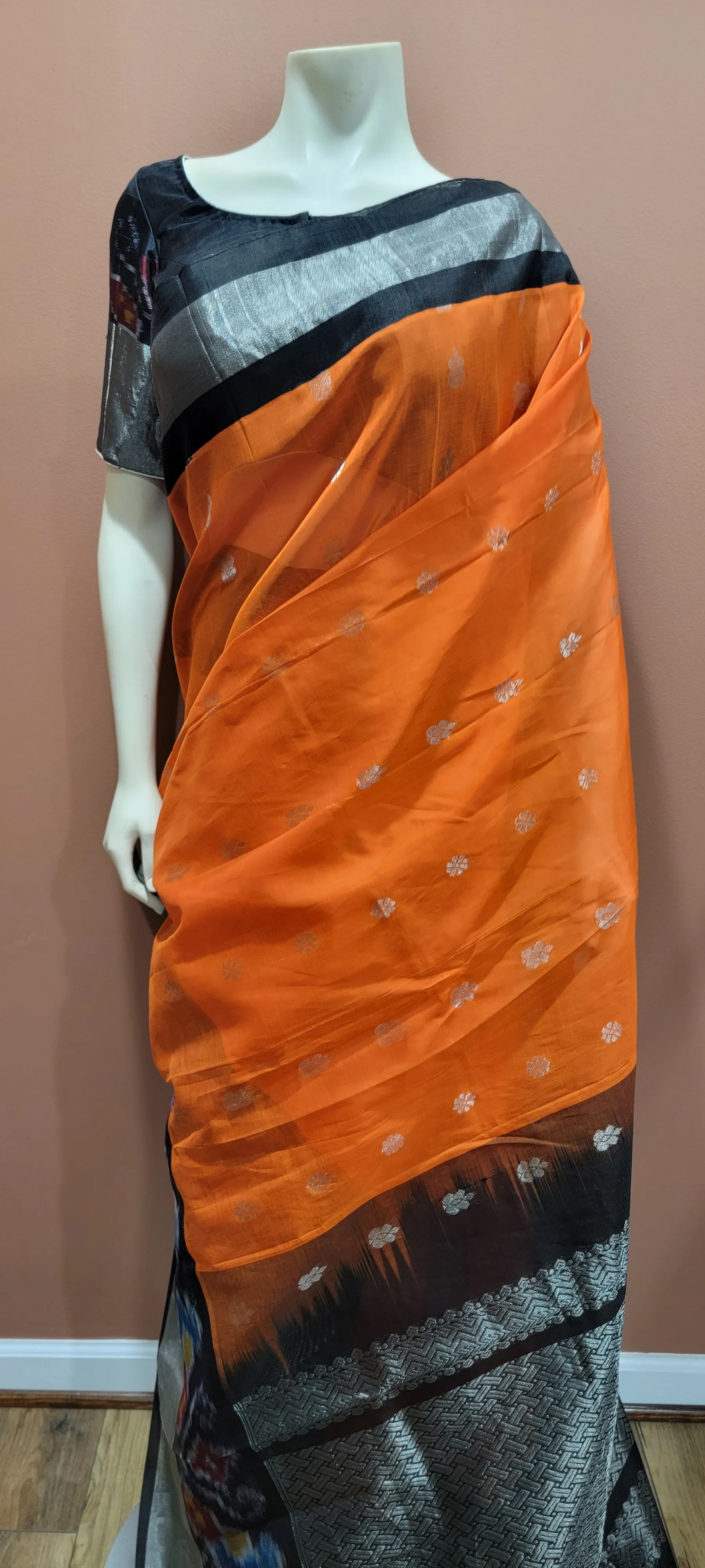 Kuppadam Saree in Orange and Black