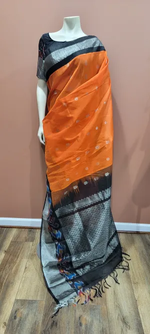 Kuppadam Saree in Orange and Black