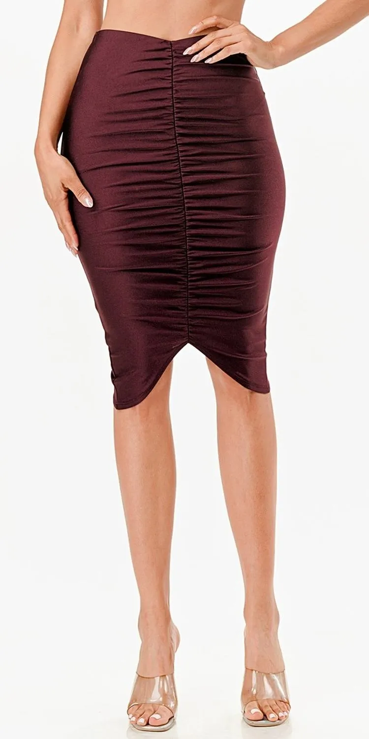 La Scala 26033 Center Ruched Knee Length Shiny Tricot Skirt