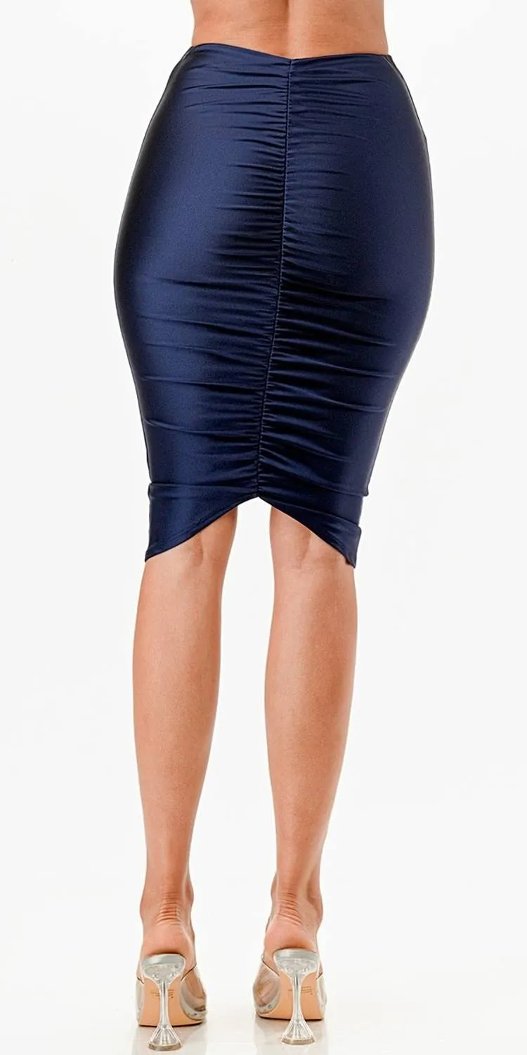 La Scala 26033 Center Ruched Knee Length Shiny Tricot Skirt