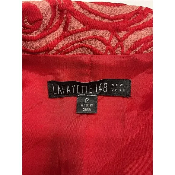 Lafayette 148 New York 2Pc Coral Swirls 3/4 sleeve Jacket &amp; Silk Top Set sz 12