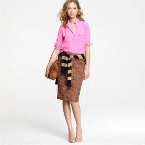 Lafayette 148 New York Tweed Pencil Skirt Red Multi Size 4
