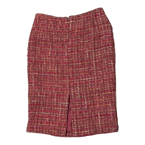 Lafayette 148 New York Tweed Pencil Skirt Red Multi Size 4