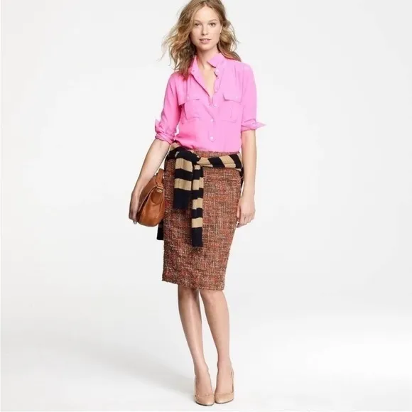 Lafayette 148 New York Tweed Pencil Skirt Red Multi Size 4