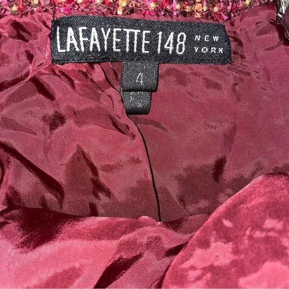 Lafayette 148 New York Tweed Pencil Skirt Red Multi Size 4