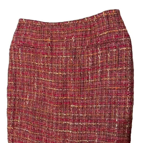 Lafayette 148 New York Tweed Pencil Skirt Red Multi Size 4