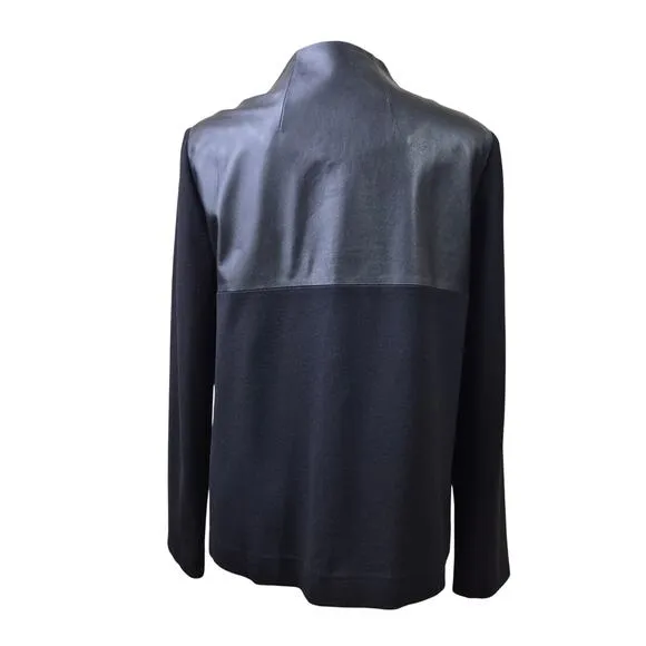 Lafayette 148 New York Viscose Leather Blazer Medium Collarless Jacket Black