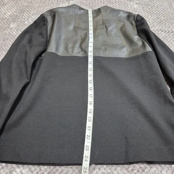Lafayette 148 New York Viscose Leather Blazer Medium Collarless Jacket Black