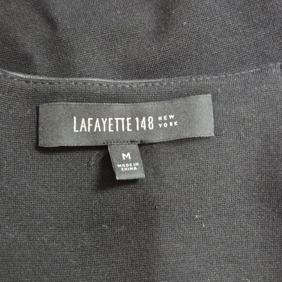 Lafayette 148 New York Viscose Leather Blazer Medium Collarless Jacket Black