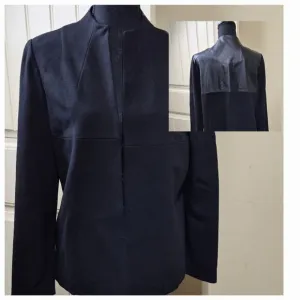 Lafayette 148 New York Viscose Leather Blazer Medium Collarless Jacket Black