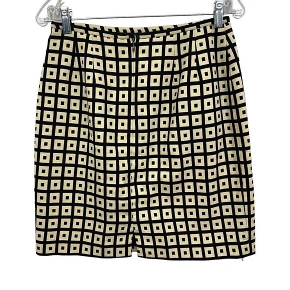 Lafayette 148 New York Wool Blend Pencil Skirt Lined Square Black Tan Women Sz 6