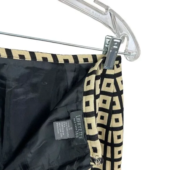 Lafayette 148 New York Wool Blend Pencil Skirt Lined Square Black Tan Women Sz 6