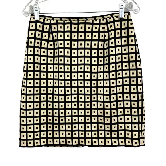 Lafayette 148 New York Wool Blend Pencil Skirt Lined Square Black Tan Women Sz 6