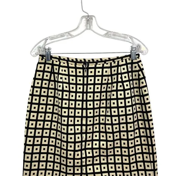 Lafayette 148 New York Wool Blend Pencil Skirt Lined Square Black Tan Women Sz 6