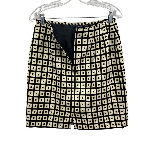 Lafayette 148 New York Wool Blend Pencil Skirt Lined Square Black Tan Women Sz 6