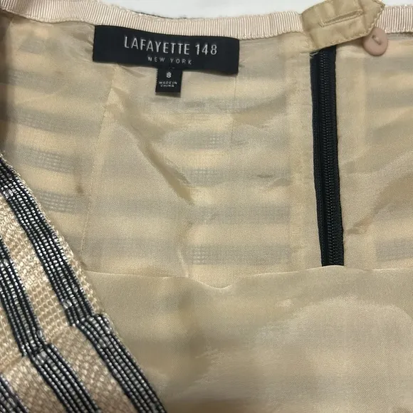 Lafayette 148 Pencil Skirt size 8 Beaded Sequins Cream with black/gray stripes