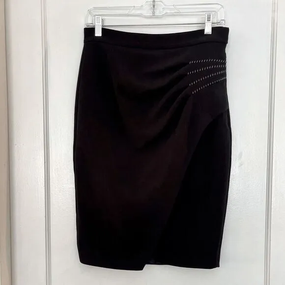 L'Agence Black Wrap Pencil Skirt Pleat Ruched Gathered Detail Womens Size 6