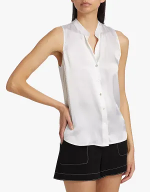 L'agence Hendrix Banded Collar Sleeveless Blouse in White