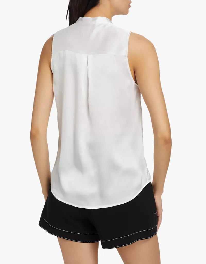 L'agence Hendrix Banded Collar Sleeveless Blouse in White