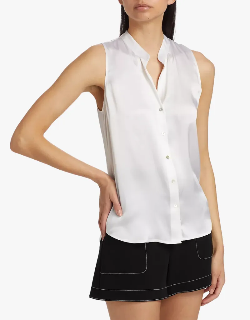 L'agence Hendrix Banded Collar Sleeveless Blouse in White