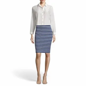 L'Agence Pull On Navy Striped Stretch Knit Basic Pencil Skirt Women's Sz M