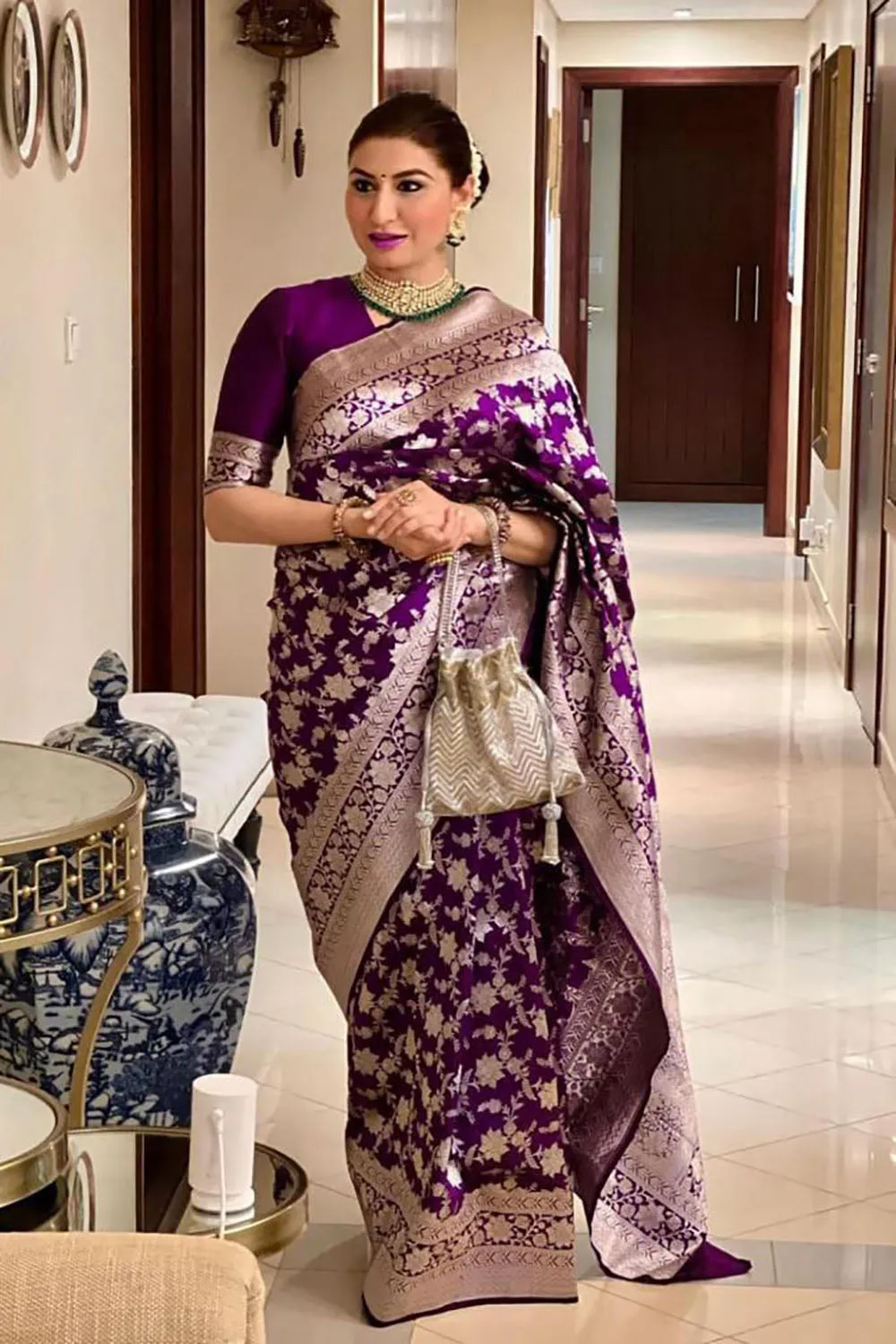 Latest Plum Purple Banarasi Silk Saree