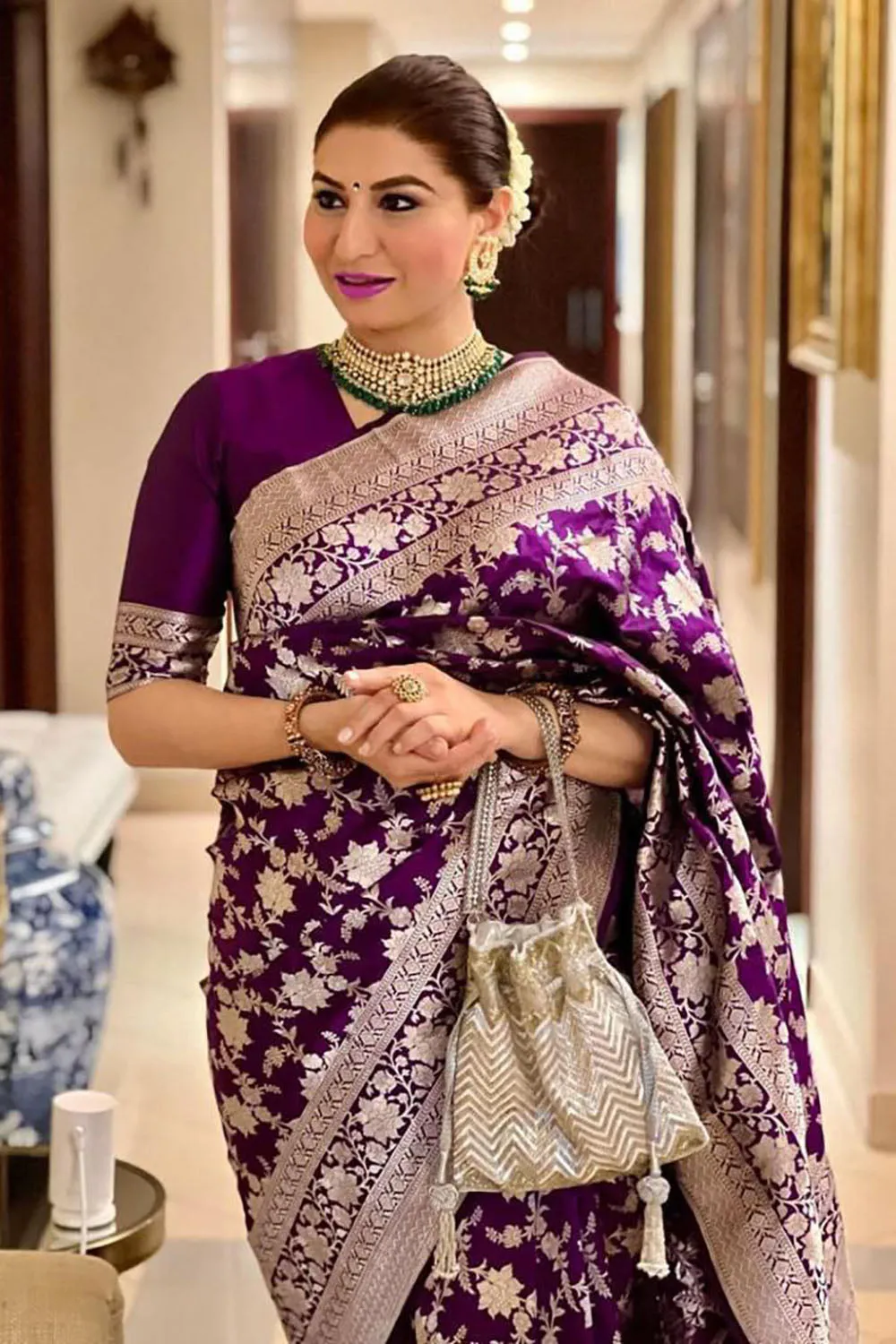 Latest Plum Purple Banarasi Silk Saree
