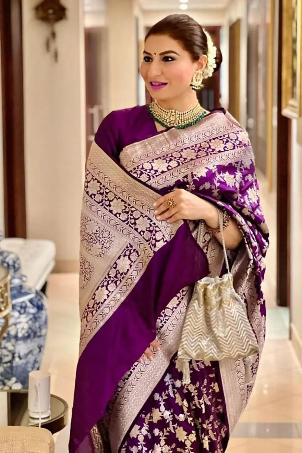 Latest Plum Purple Banarasi Silk Saree