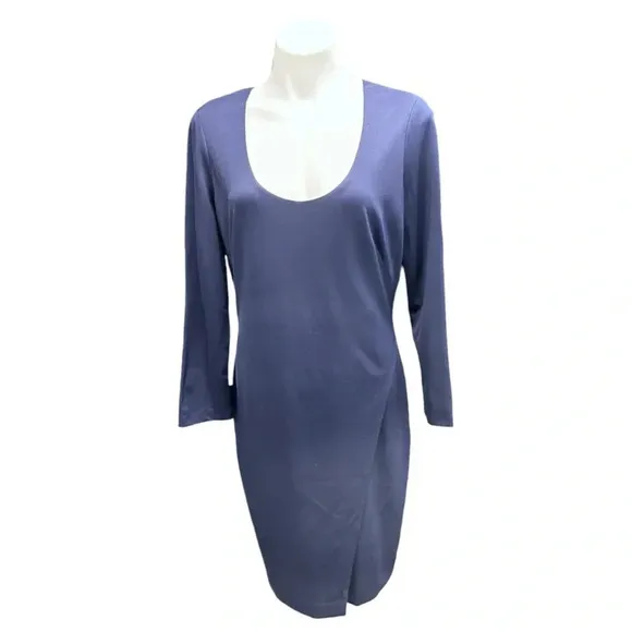 Lauren Ralph Lauren Navy Blue Sheath Knee Length Long Sleeve Scoop-Neck Dress