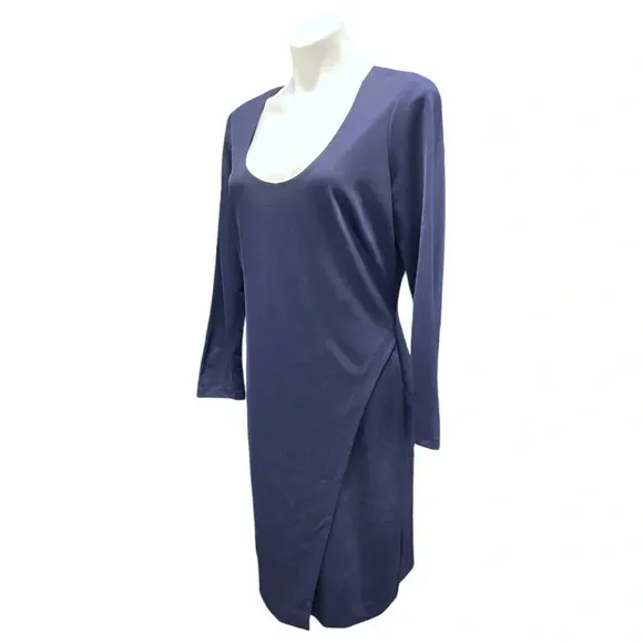 Lauren Ralph Lauren Navy Blue Sheath Knee Length Long Sleeve Scoop-Neck Dress