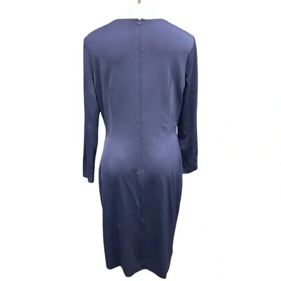 Lauren Ralph Lauren Navy Blue Sheath Knee Length Long Sleeve Scoop-Neck Dress