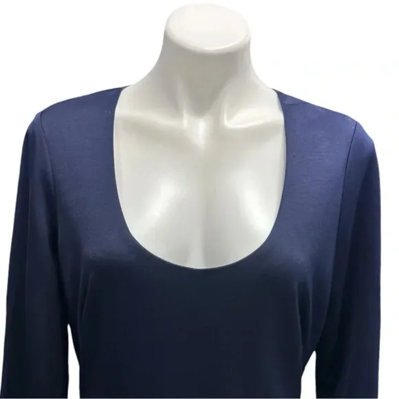 Lauren Ralph Lauren Navy Blue Sheath Knee Length Long Sleeve Scoop-Neck Dress