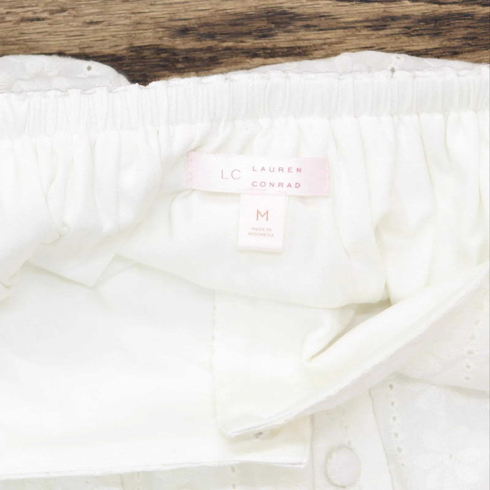 LC Lauren Conrad Off the Shoulder Button Up Lined Blouse Shirt Top White M