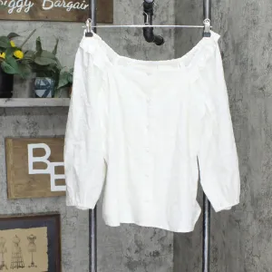 LC Lauren Conrad Off the Shoulder Button Up Lined Blouse Shirt Top White M