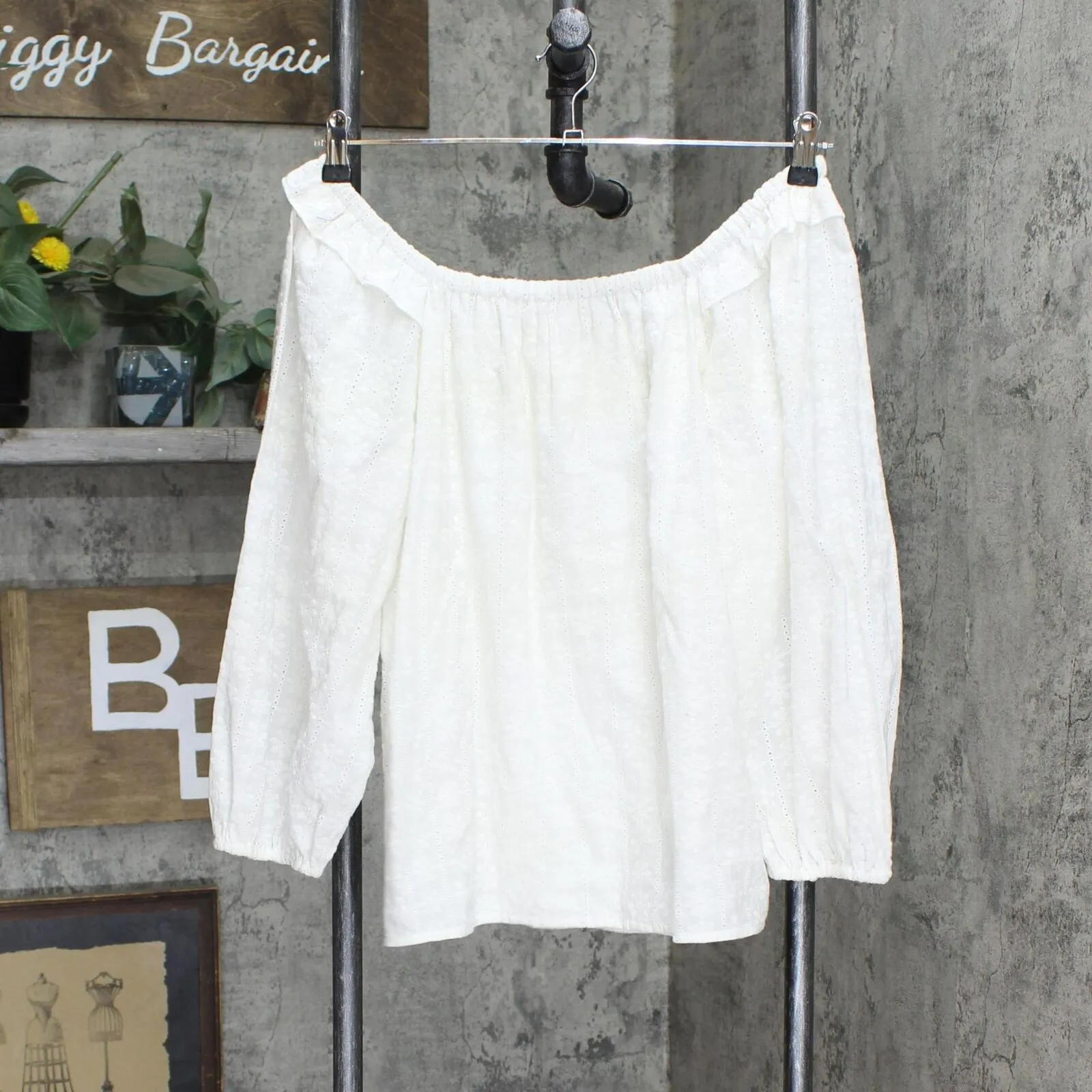 LC Lauren Conrad Off the Shoulder Button Up Lined Blouse Shirt Top White M