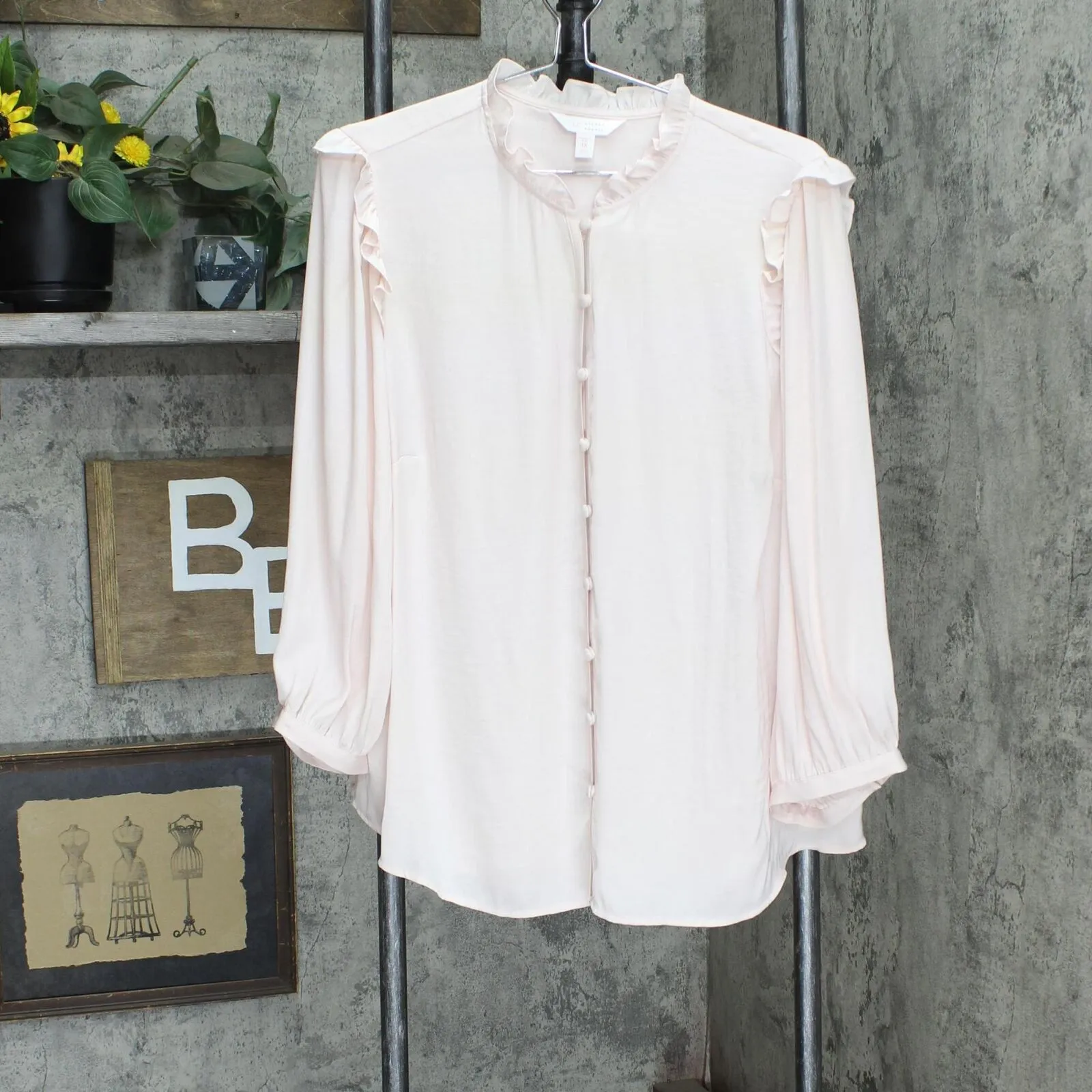 LC Lauren Conrad Womens Button Up Woven Babydoll Blouse Shirt Top Pink 1X