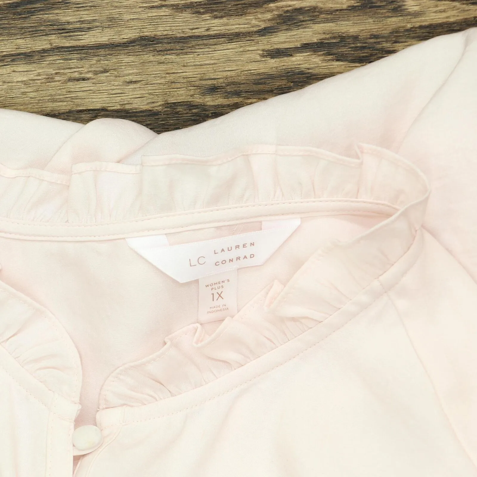 LC Lauren Conrad Womens Button Up Woven Babydoll Blouse Shirt Top Pink 1X