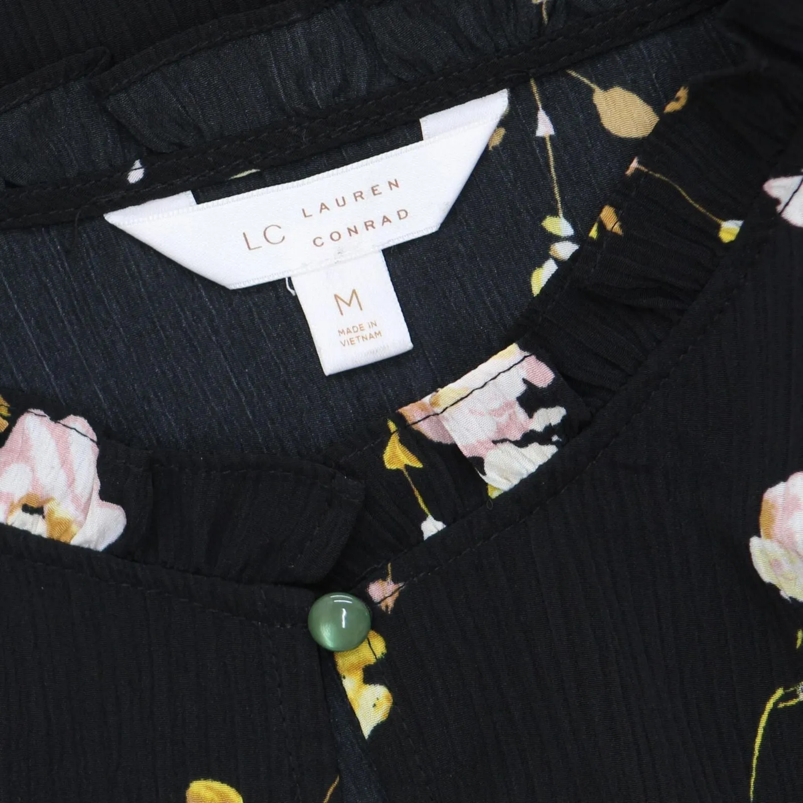 LC Lauren Conrad Womens Flutter Sleeve Button Front Blouse Shirt Top Black M