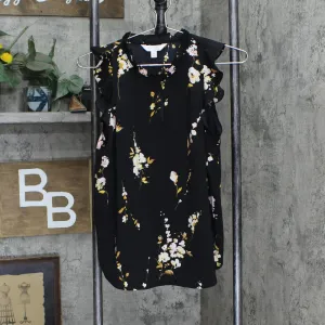 LC Lauren Conrad Womens Flutter Sleeve Button Front Blouse Shirt Top Black M