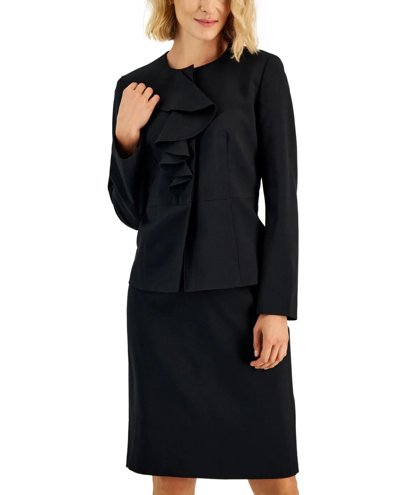 Le Suit Women's Ruffled Stretch Crepe Skirt Suit 50041156