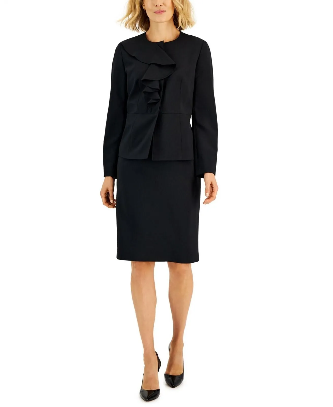 Le Suit Women's Ruffled Stretch Crepe Skirt Suit 50041156