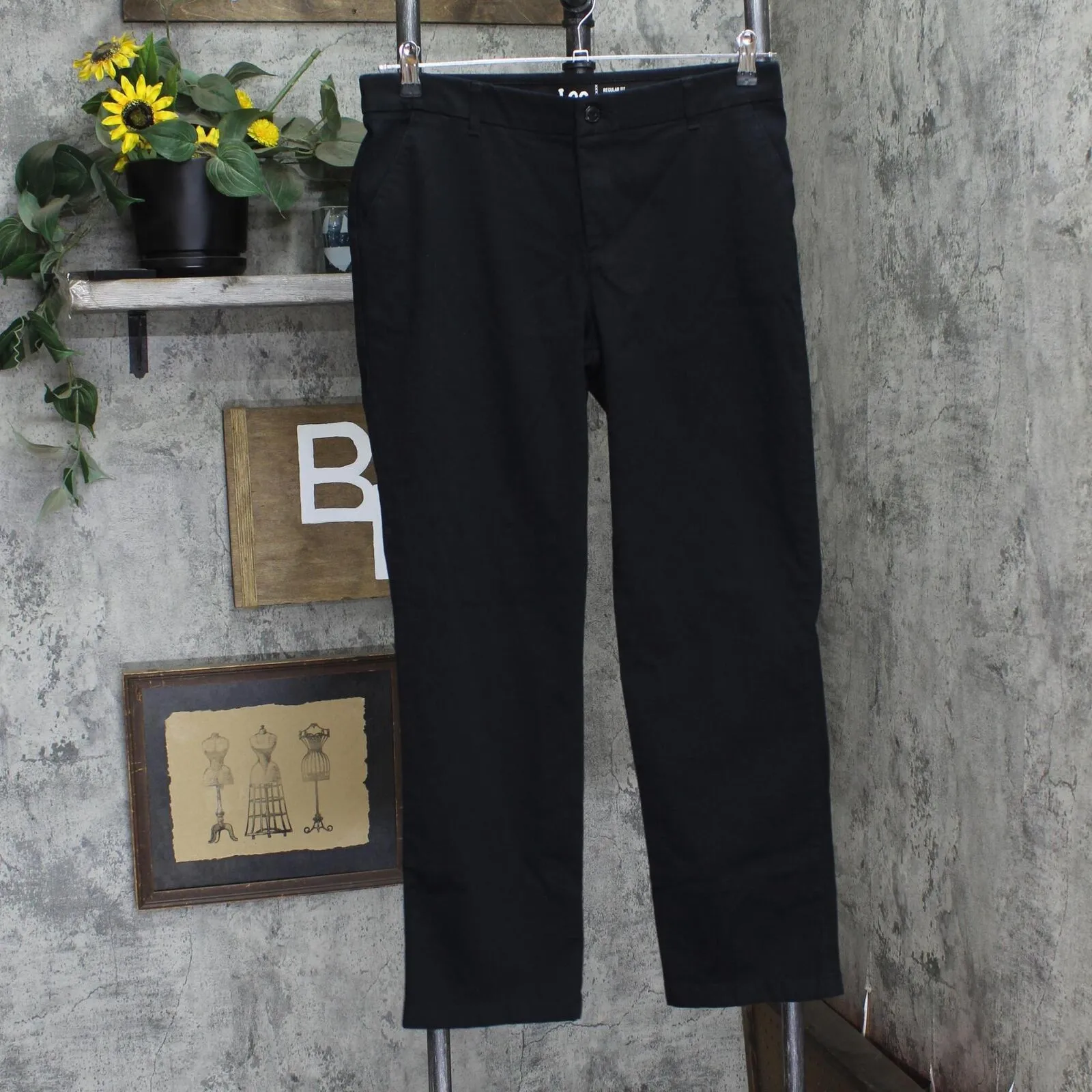 Lee Womens Regular Fit Straight Leg Mid Rise Stretch Pants Black 10