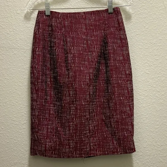 LIKE 🆕 The Limited Pencil Skirt - Textured Maroon w/ White - Midi Length