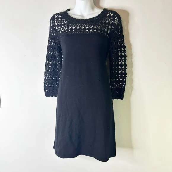 LILLY PULITZER Kariana Dress Womens S Black Crocket Merino Wool 3/4 Sleeve NWOT