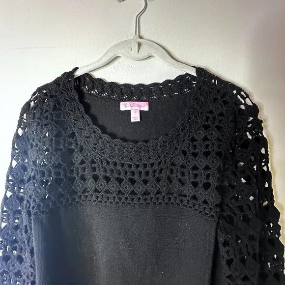 LILLY PULITZER Kariana Dress Womens S Black Crocket Merino Wool 3/4 Sleeve NWOT